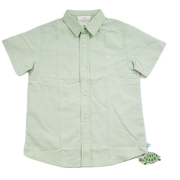 Lolly Wolly Doodle Kids Boys Light Green Poplin Woven Short Sleeve Shirt Size 6 - Picture 2 of 10